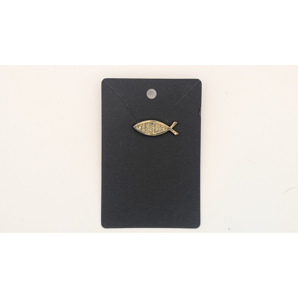 Vintage Jesus Ichthys Fish Lapel Pin – Gold Tone Christian Faith Badge